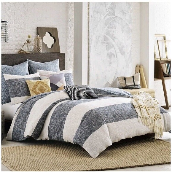 New KAS ROOM South Hampton Comforter Duvet Cover Blue sz Twin 100% Cotton - Picture 1 of 4